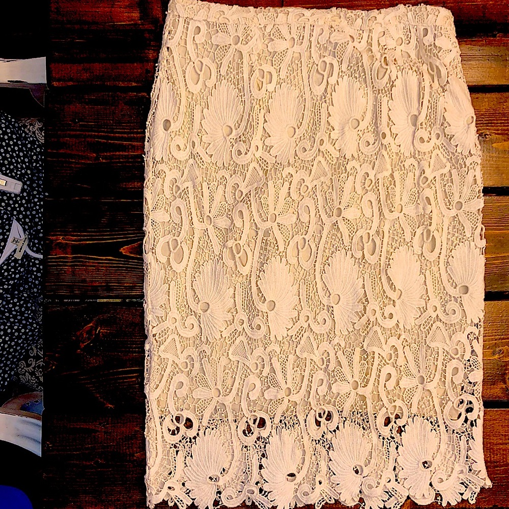 creme color eyelet pencil skirt.